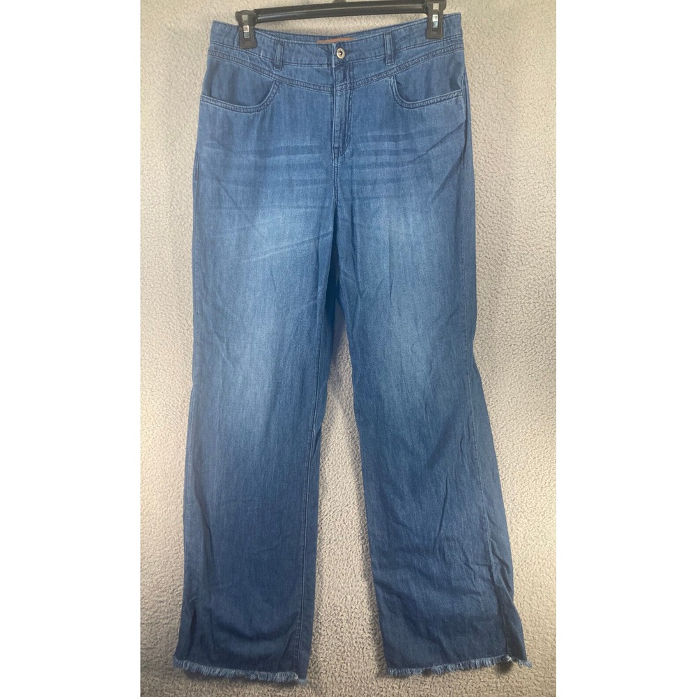 eShakti Jeans Women's Custom 33x34 Blue Lightweight Frayed Hem Relaxed High Rise
